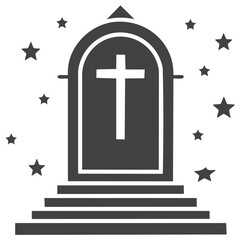 Cross in Dark Stone Archway with Stars Religion Symbol Remembrance