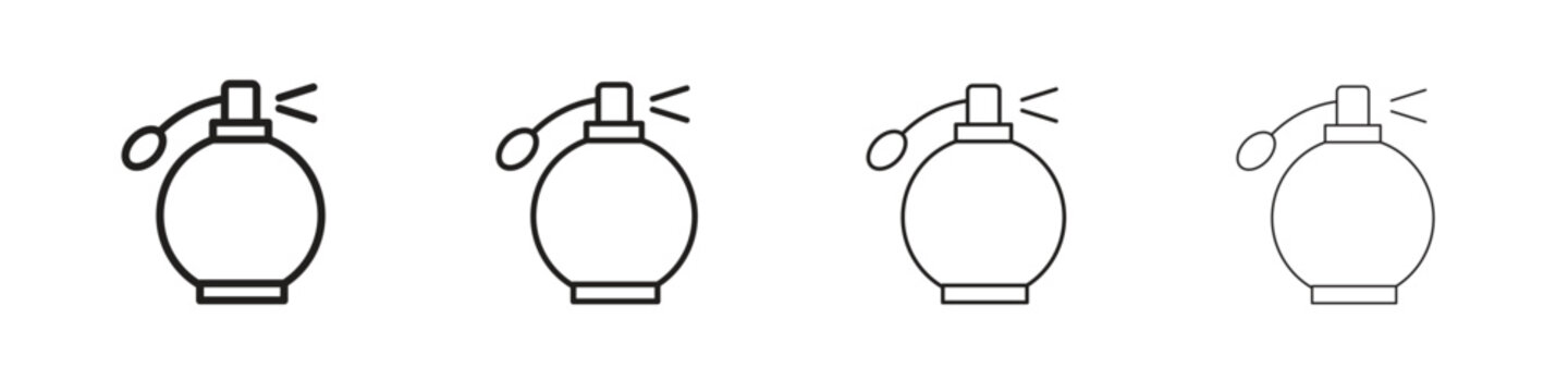 Round perfume bottle icons, Set of linear icons. Black linear palm icons