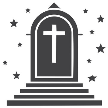 Cross in Dark Stone Archway with Stars Religion Symbol Remembrance