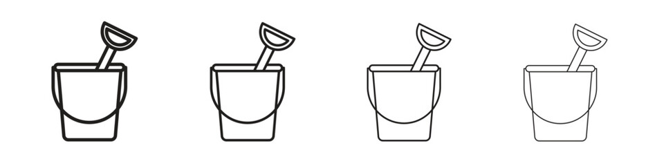 Obraz premium Sand bucket icons, Set of linear icons. Black linear palm icons