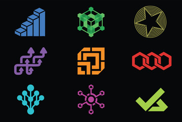 Vibrant geometric icons for business and technology concepts