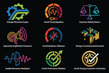 Business growth strategy icons for planning and development