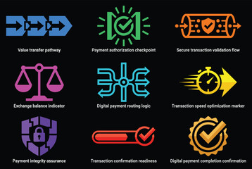 Digital payment icons for secure transaction processes and online banking