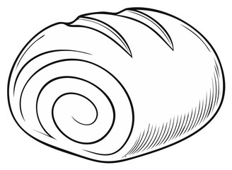 Illustration of a bread loaf baked good with spiral design and black outline