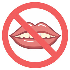 Prohibition symbol with pink lips, no talking concept, isolated, not allowed symbol