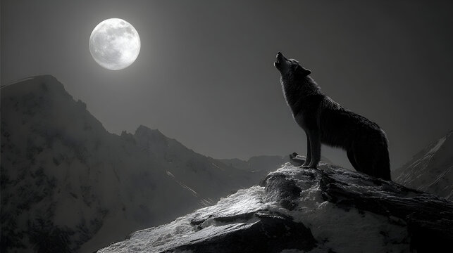 Wolf howling under full moon - Powered by Adobe
