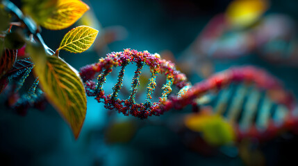 Dna helix with autumn leaves