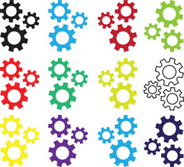 Colorful Industrial Gears Set in Various Sizes Representing Business Systems, Engineering Mechanisms, and Manufacturing Processes for Workflow and Productivity