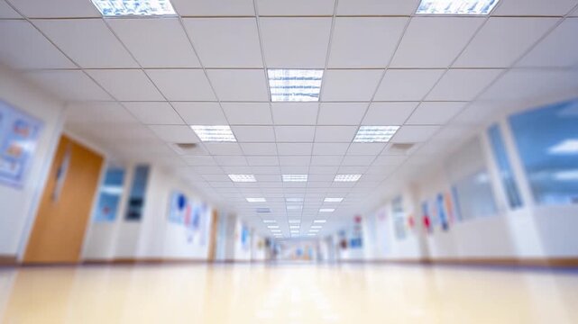 Empty Hallway: A clean and well-lit hallway with symmetrical design, leading the eye into the distance. It evokes a sense of anticipation and open space.