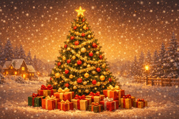 Obraz premium christmas tree and gifts