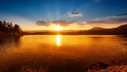 Golden Sunset Over Calm Lake