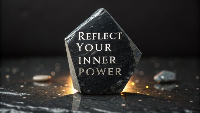 Black stone engraved with 'Reflect Your Inner Power'