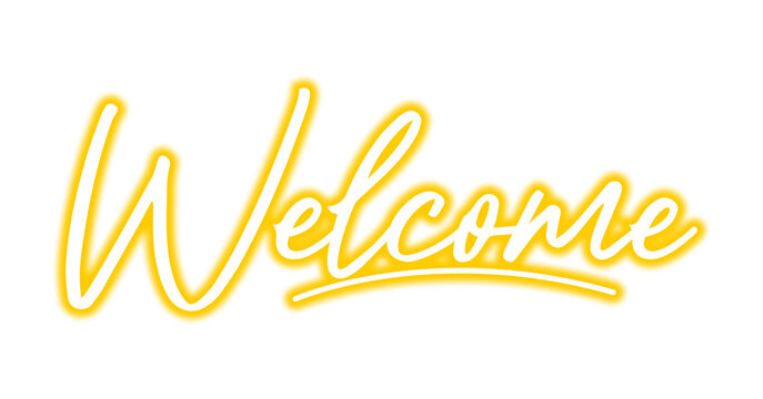 Vibrant illuminated welcome message in a modern calligraphic script design