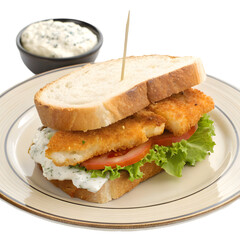 Crispy fish fillet sandwich with creamy sauce