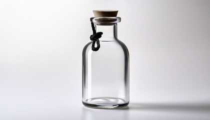 A Clear Glass Bottle With A Black Rope Handle Isolated On A White Background Minimalist Design