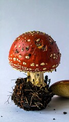 Red mushroom in soil