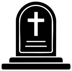 Fototapeta premium Christian Tombstone with Cross Simple Stone Marking Resting Place Memorial Grave with Etching