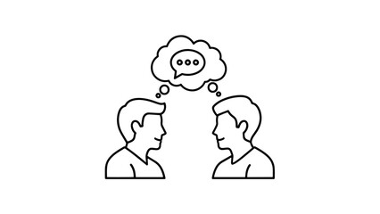 Two people in conversation with a cloud speech bubble above their heads.