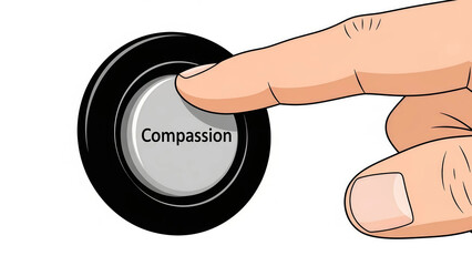 Hand Pushing Compassion Button Activating Empathy Kindness Support Understanding Mental Wellness Human Connection