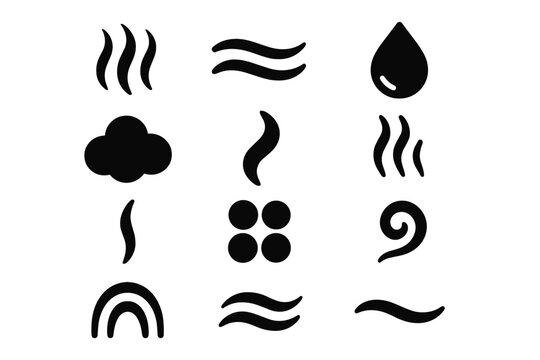 Curved icon vertical wave vector puff trail tile soft steaming symbols swirl