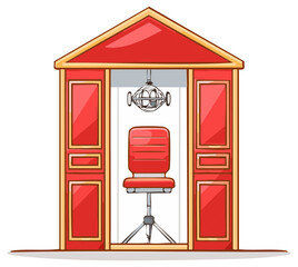 Red Booth with Chair and Light Fixture
