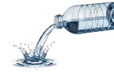 3d cartoon water bottle pouring water with splash transparent background cutout png