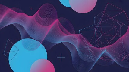 Dynamic abstract digital background with vibrant gradient spheres and interconnected geometric forms