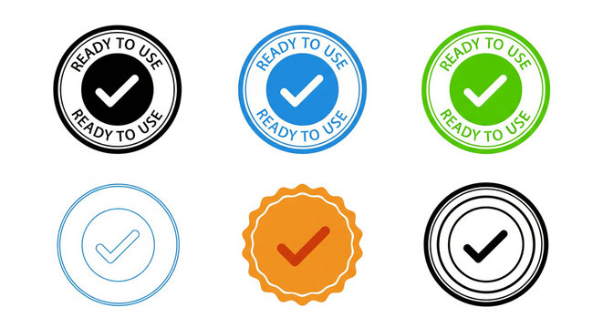 Various ready to use icons with check marks in different colors and styles on a white background