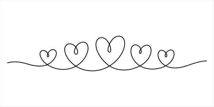 Continuous line drawing of hearts for a border Vector, illustration