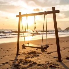 Sunset swing on beach