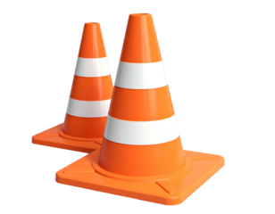 Two orange traffic cones with white stripes on black