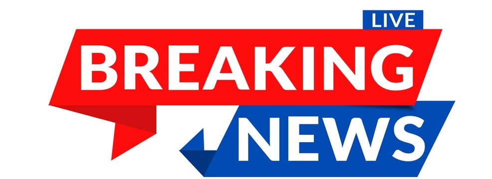 Red and blue breaking news lower third banner with bold broadcast style television headline png isolated on transparent background