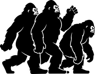 Bigfoot Evolution Silhouette Walking Progression Vector Art