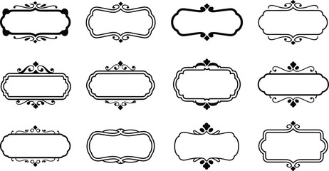 Obraz premium Set of vintage decorative frames, ornamental borders, and retro labels, vector illustration
