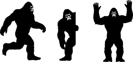 Bigfoot Evolution Silhouette Walking Progression Vector Art