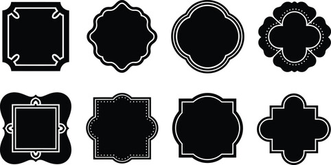 Decorative Black Silhouette Frame and Label Vector Set