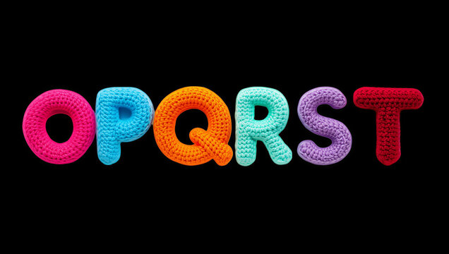 Vibrant Fluffy Letters O P Q R S T on Black. Colorful Textured Typography & Alphabet Design Element. - Powered by Adobe