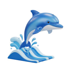 Obraz premium 3d cartoon dolphin jumping out of water transparent background cutout png