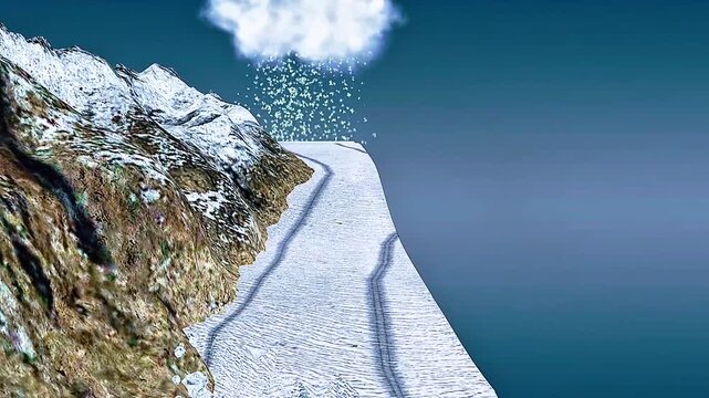 Glacier ice flows via internal deformation and basal sliding, forming meltwater streams at its terminus.