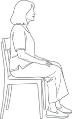 Side View Line Art of Woman Sitting on Chair for Medical, Educational, or Ergonomic Illustration