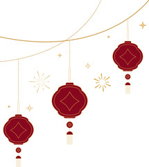 Hanging Chinese Lanterns with Decorative Cloud Lines