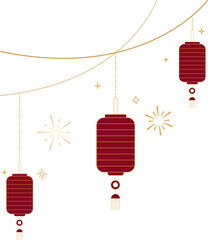 Hanging Chinese Lanterns with Decorative Cloud Lines