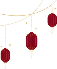 Hanging Chinese Lanterns with Decorative Cloud Lines