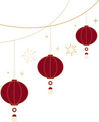 Hanging Chinese Lanterns with Decorative Cloud Lines