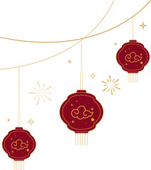 Hanging Chinese Lanterns with Decorative Cloud Lines