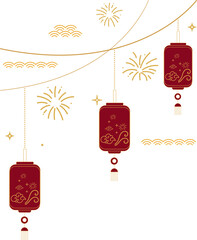 Hanging Chinese Lanterns with Decorative Cloud Lines