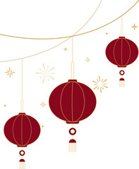 Hanging Chinese Lanterns with Decorative Cloud Lines