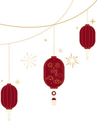 Hanging Chinese Lanterns with Decorative Cloud Lines