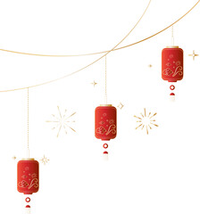 Elegant Hanging Chinese Lantern Line Art Decoration for Lunar New Year