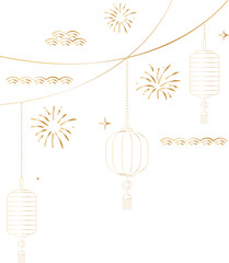Elegant Hanging Chinese Lantern Line Art Decoration for Lunar New Year